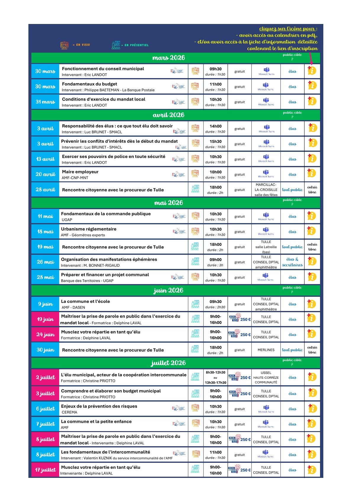 calendrier des formations du 1er semestre 2026 image